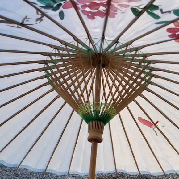 Set of 2 painted Chinese design fabric umbrellas - Picture 6 of 14